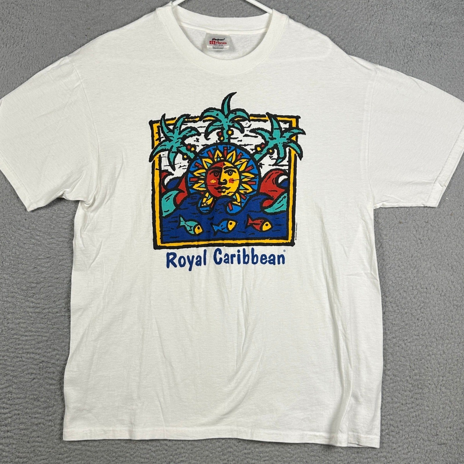 Vintage Stedman Hanes T-Shirt Mens Large White Royal Carribean Single Stitch USA gallery