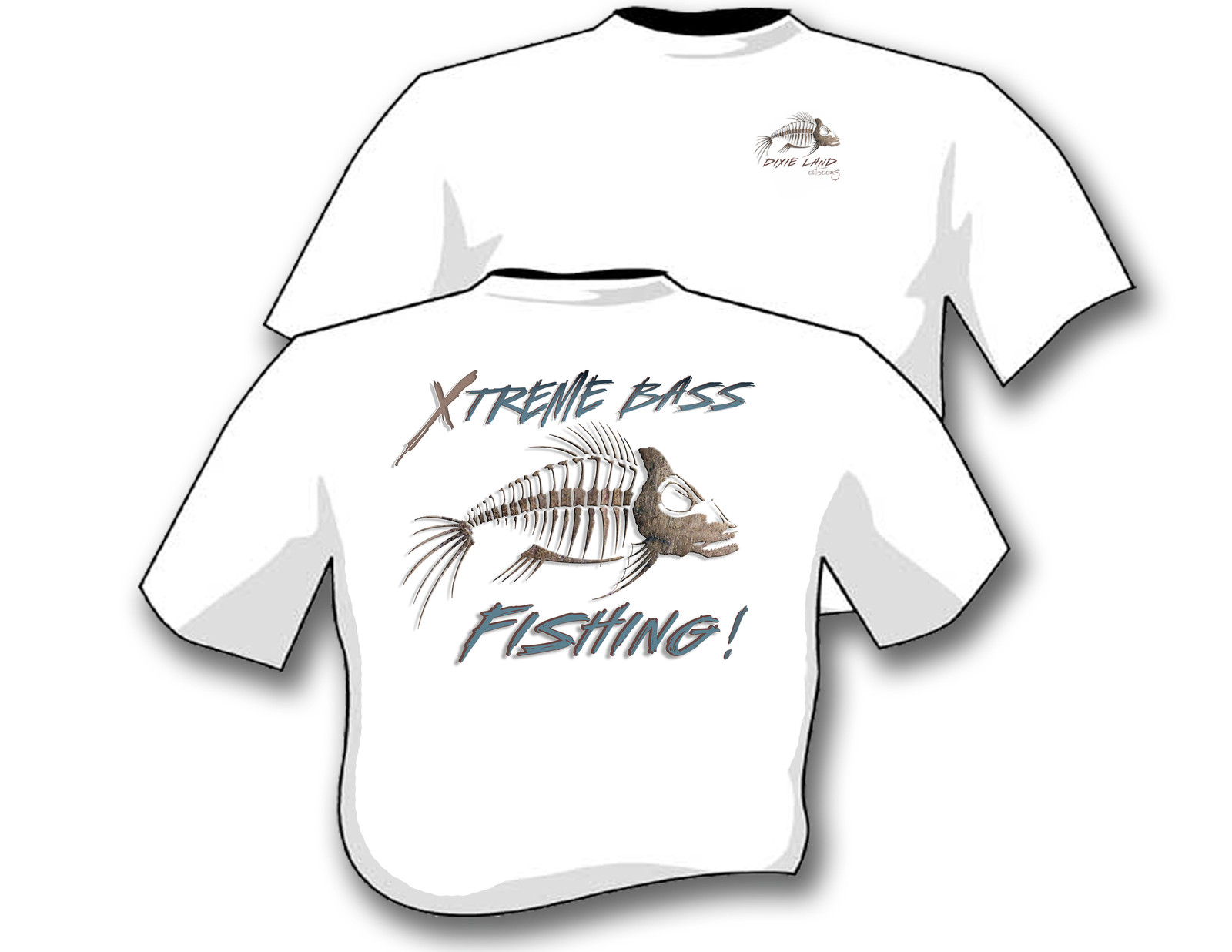 Bass fishing t shirt,bass skeleton,reel,lure,crankbait,fish bones,dixie,rebel gallery