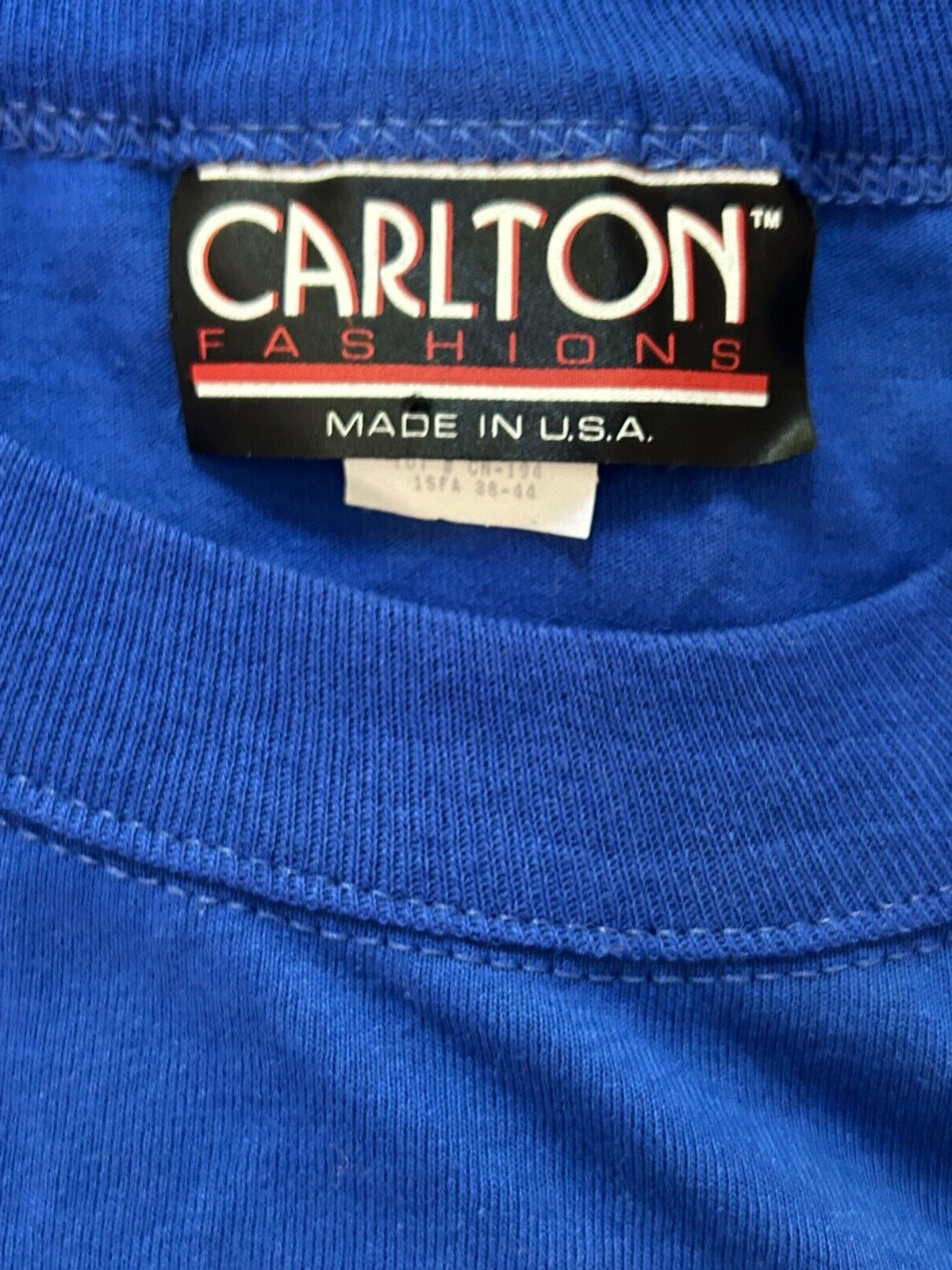 VTG Carlton Tee Shirt Mens Blue 2XL Ribbed Cuff Short Sleeve 80s T-Shirt USA gallery