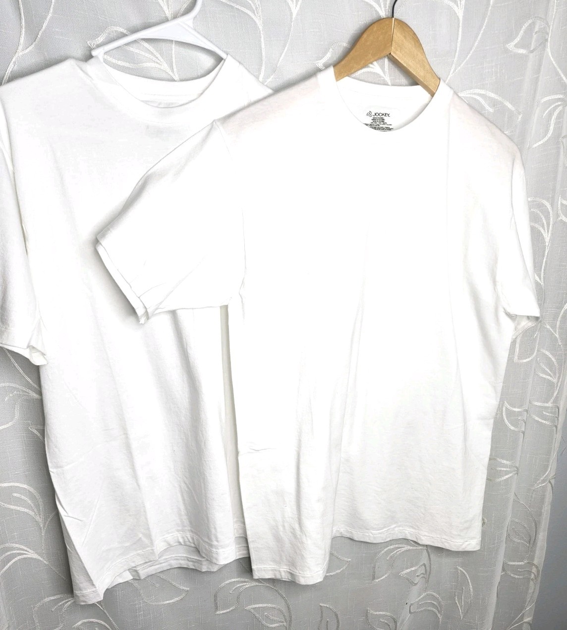 Vintage Jockey Plain White Tee Shirt Men Large Single Stitch set of 2 gallery