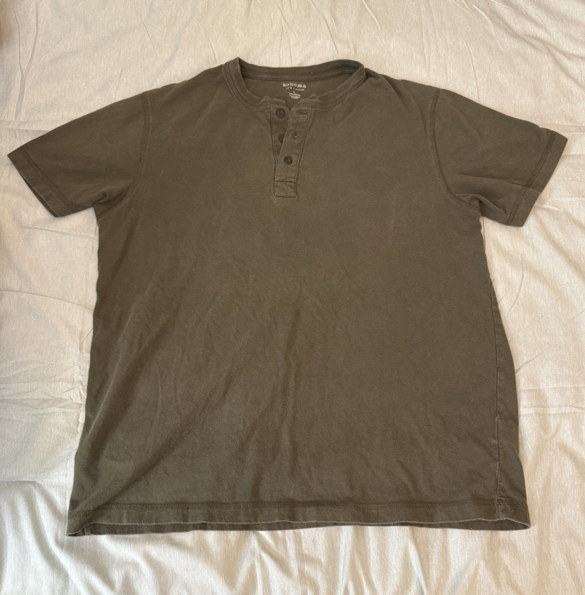 Sonoma Men's Gray Solid Henley Short Sleeve Cotton Knit T-Shirt Size L gallery