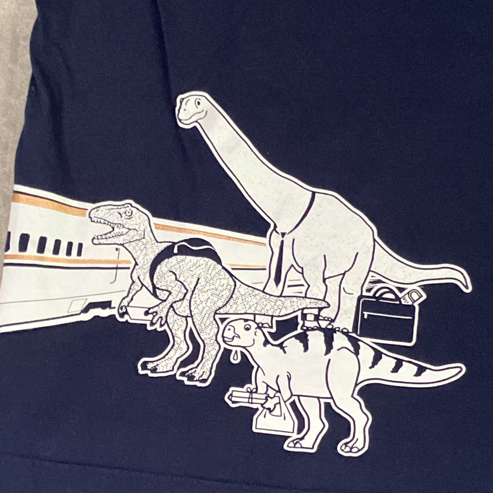 Ojico Japanese T-Shirt Bullet Train & Dinosaurs Blue Large Short Sleeve gallery