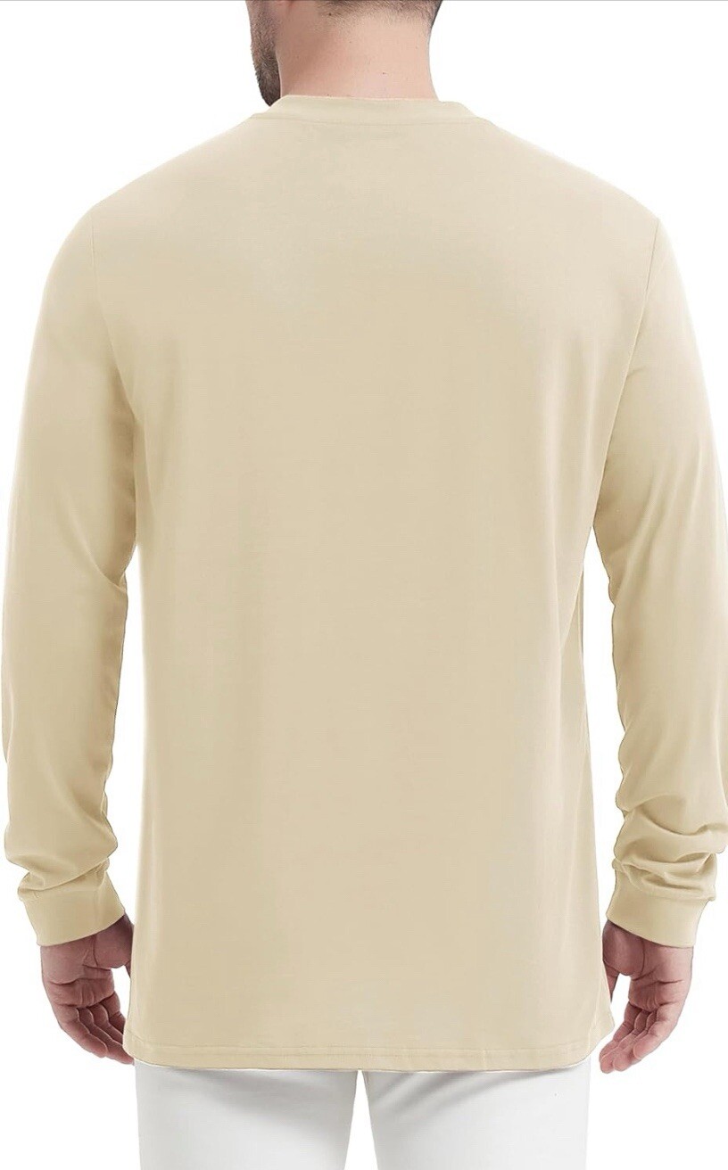MAGCOMSEN Mens Henley Long Sleeve Shirts Cotton Pocket Light Apricot Size L gallery