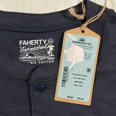 Faherty Men’s Size XXL Blue Sunwashed Organic Cotton Henley Shirt Short Sleeve