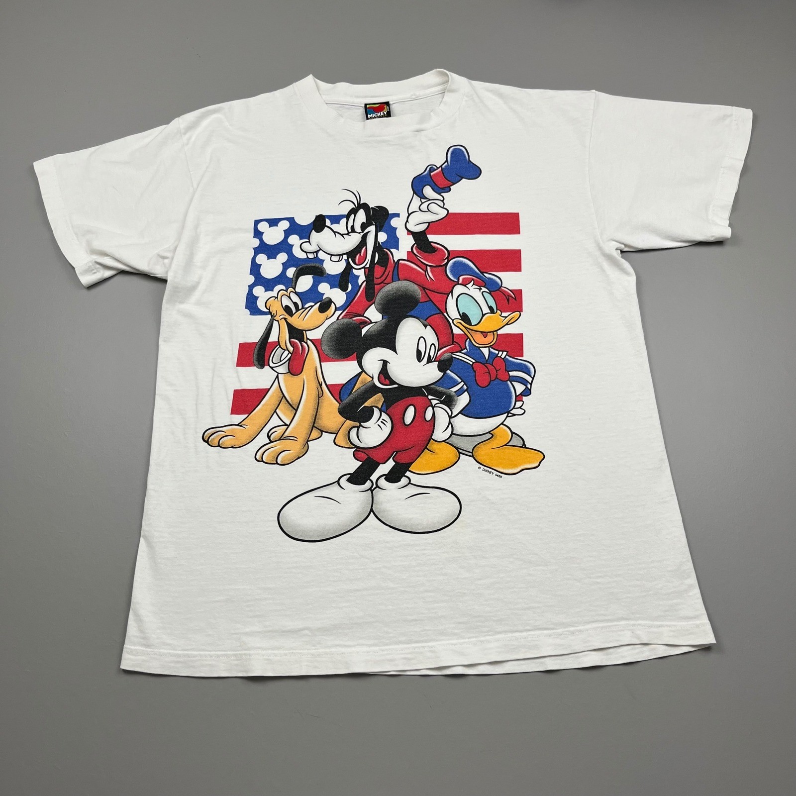 Mickey Unlimited T-Shirt Mens OSFA White Disney Characters American Flag Vintage gallery