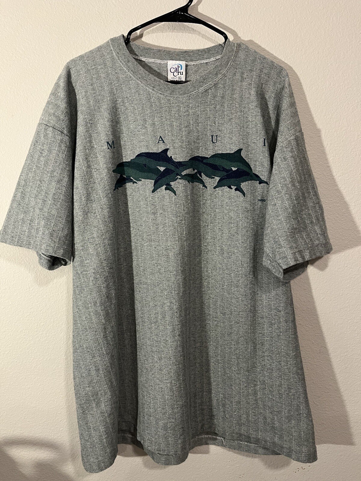 Vintage Cal Cru Shirt Adult Extra Large Gray Green Maui Dolphins Hawaii USA Mens gallery