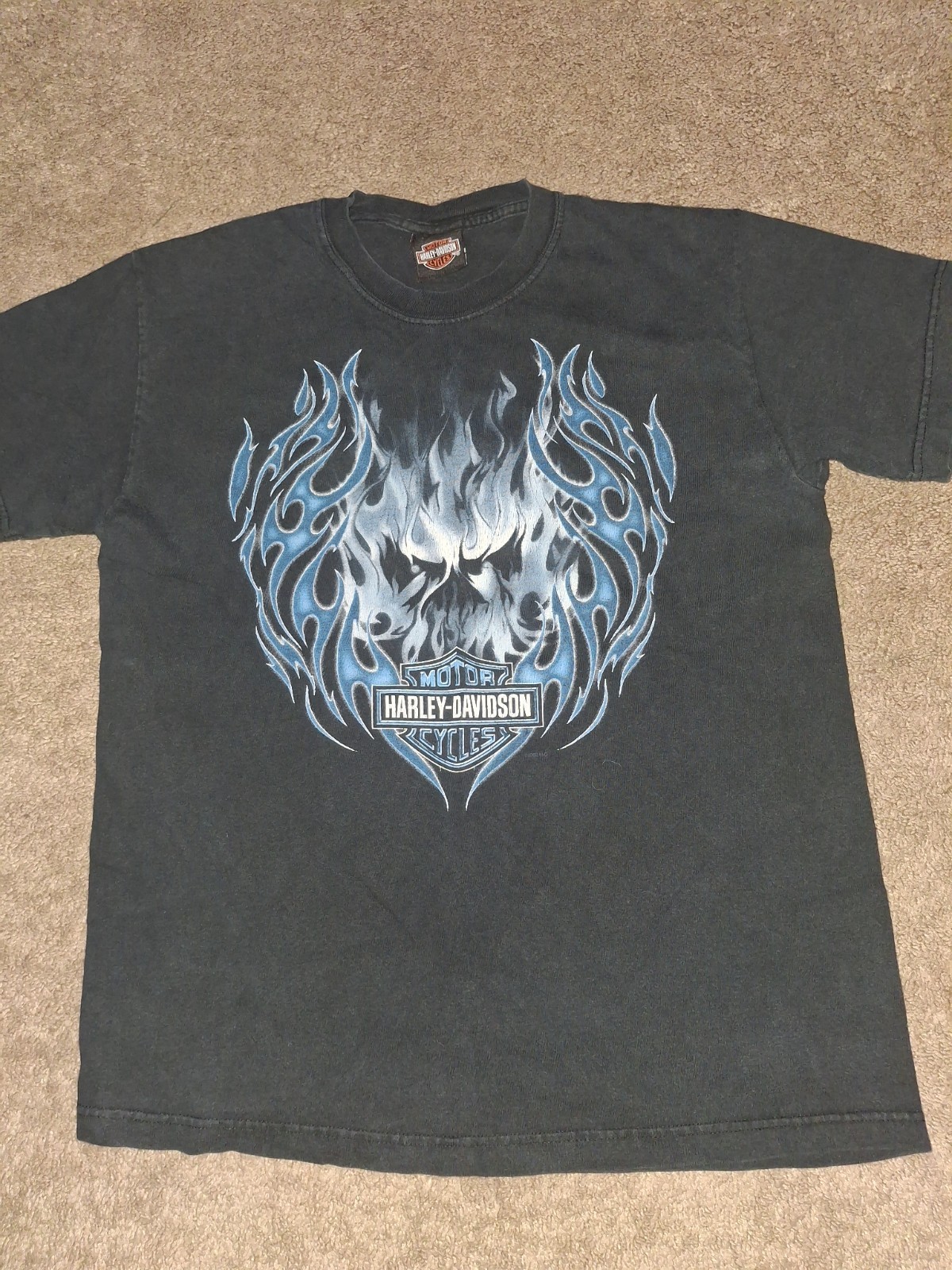 Vintage Harley Davidson T Shirt Blue Flame Pittsburgh, PA SEE MEASUREMENTS gallery