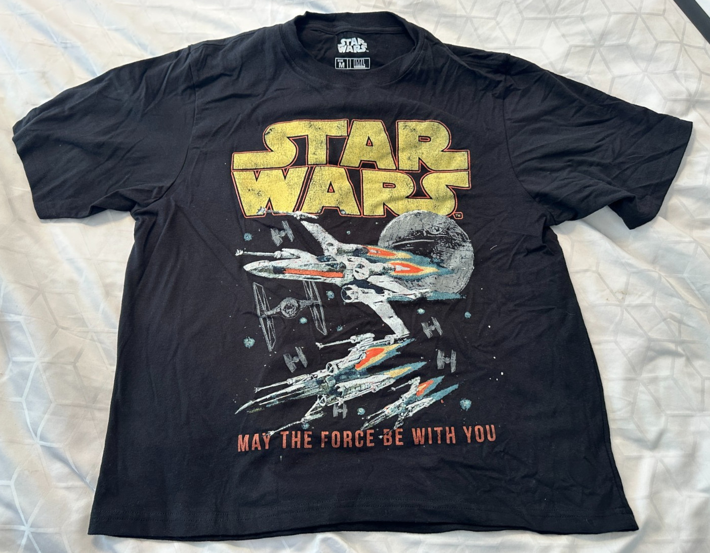 STAR WARS BLACK SHIRT SIZE M MEDIUM MAY THE FORCE BE WITH YOU DEATH STAR FIGHTER gallery
