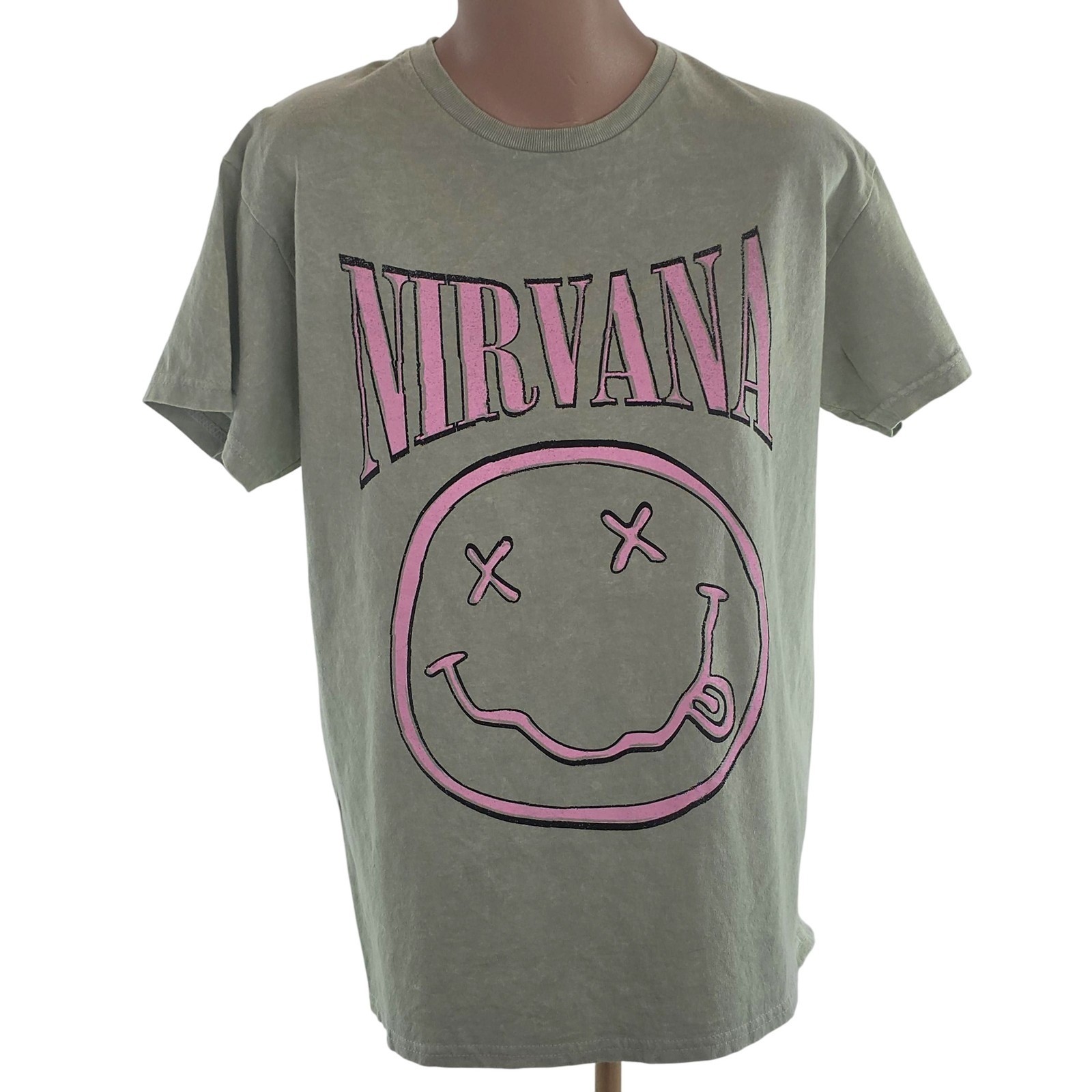 Nirvana Smiley Face T Shirt Green Pink Grunge Rock Band Merch Size M Casual Y2K gallery
