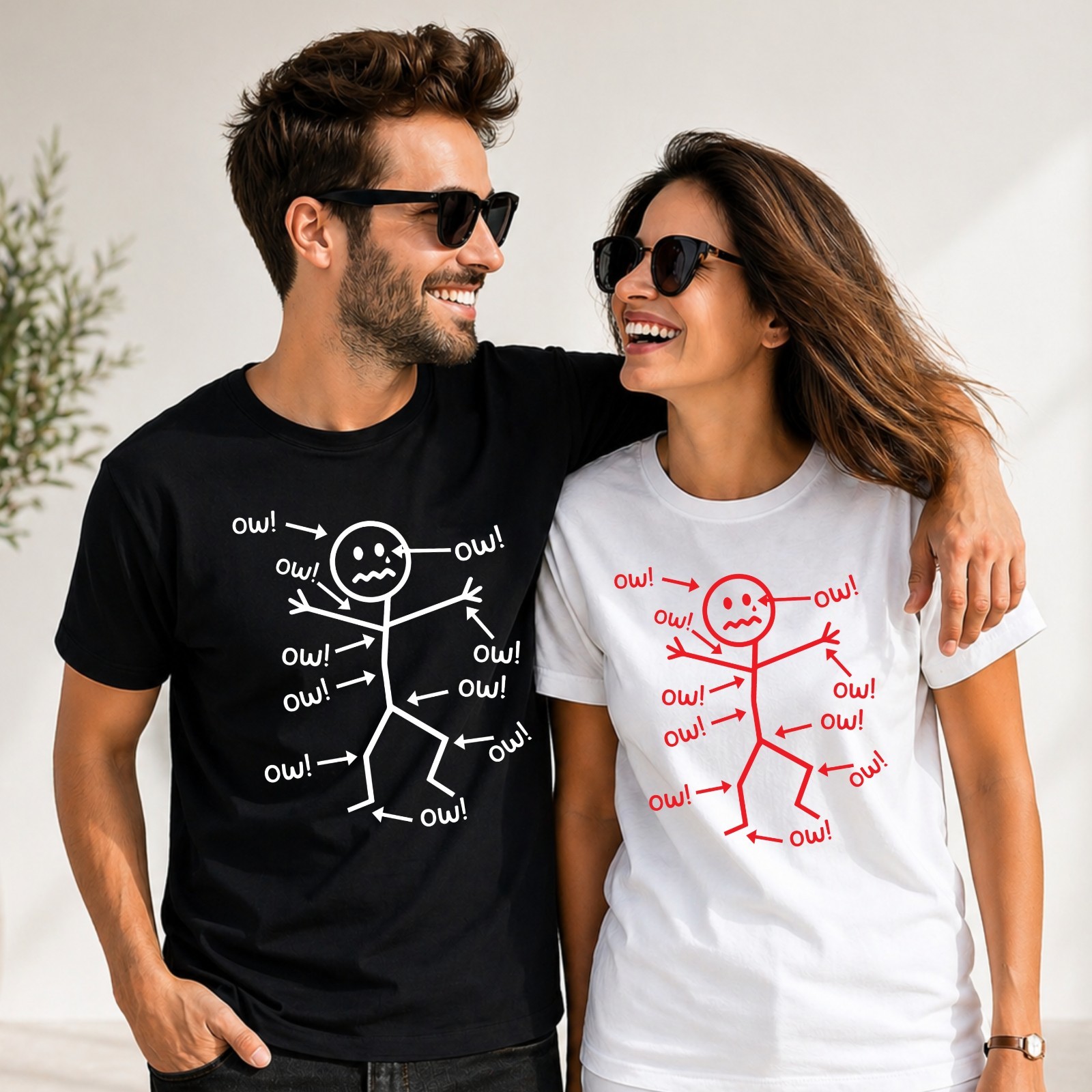 Funny Stick Figure 'Ow' T-Shirt Sarcastic Pain Humor Graphic T Shirt Unisex Tee gallery