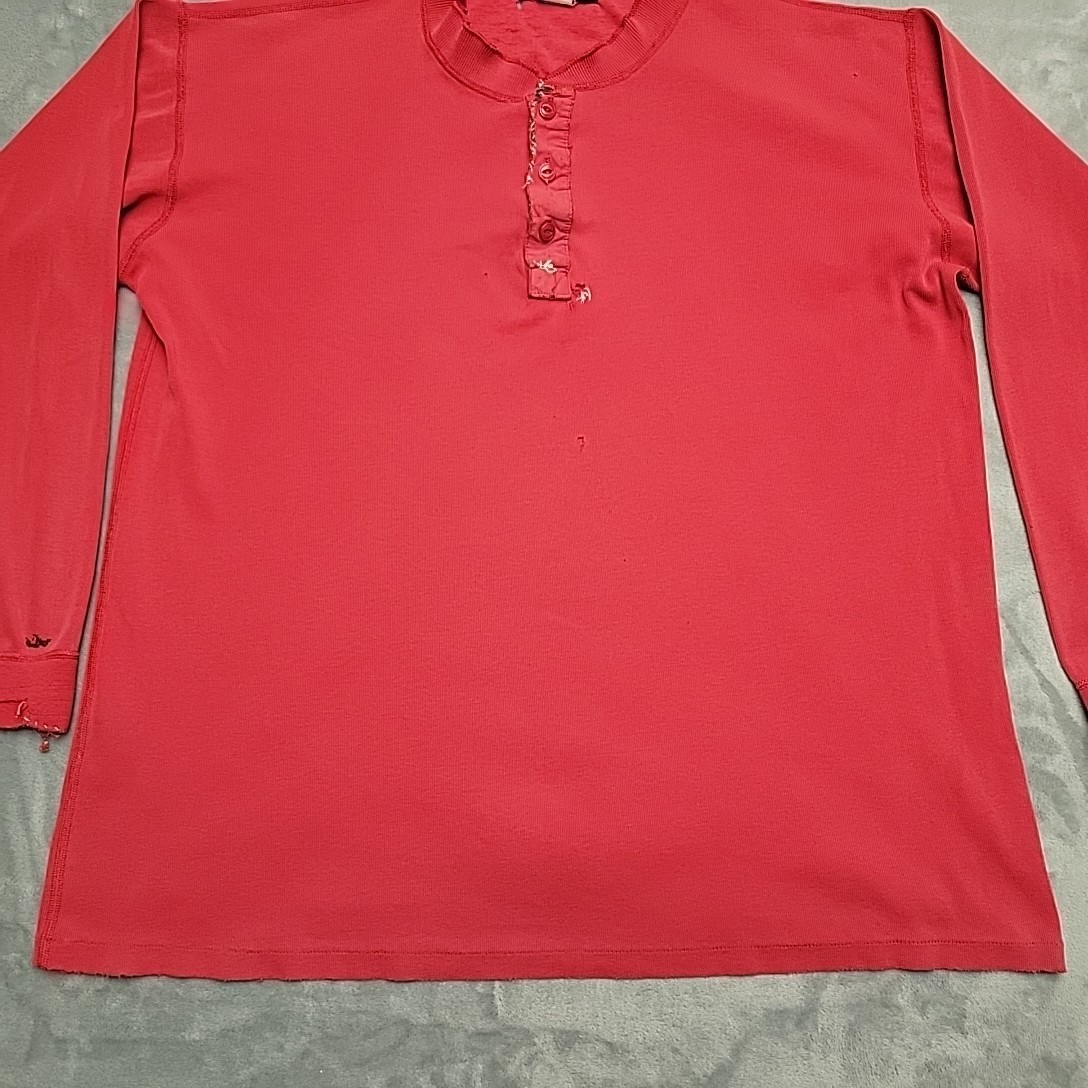 Vintage Eddie Bauer Henley Shirt Men L Red Ribbed Knit Distressed Grandpa Logger gallery