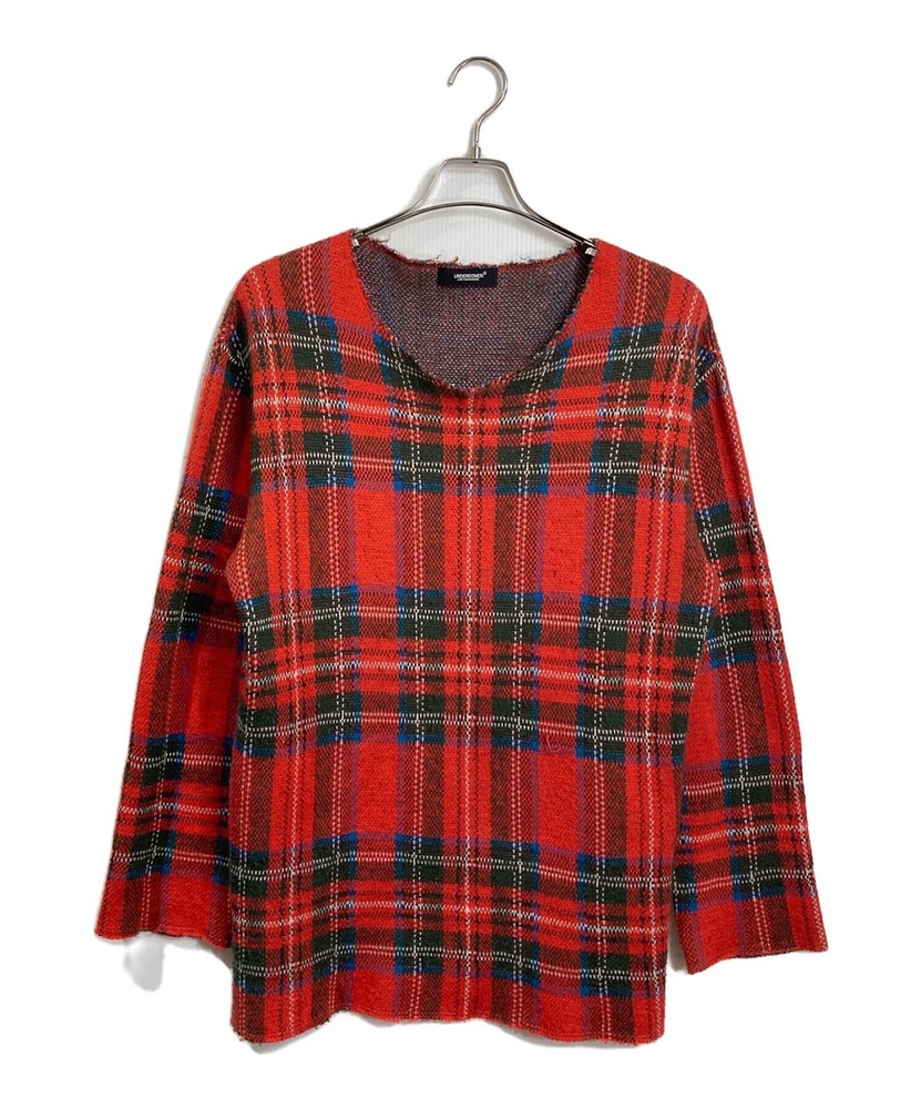 Authentic UNDERCOVER Checked V-neck Knit 1 Red Men UCU8992 #4460