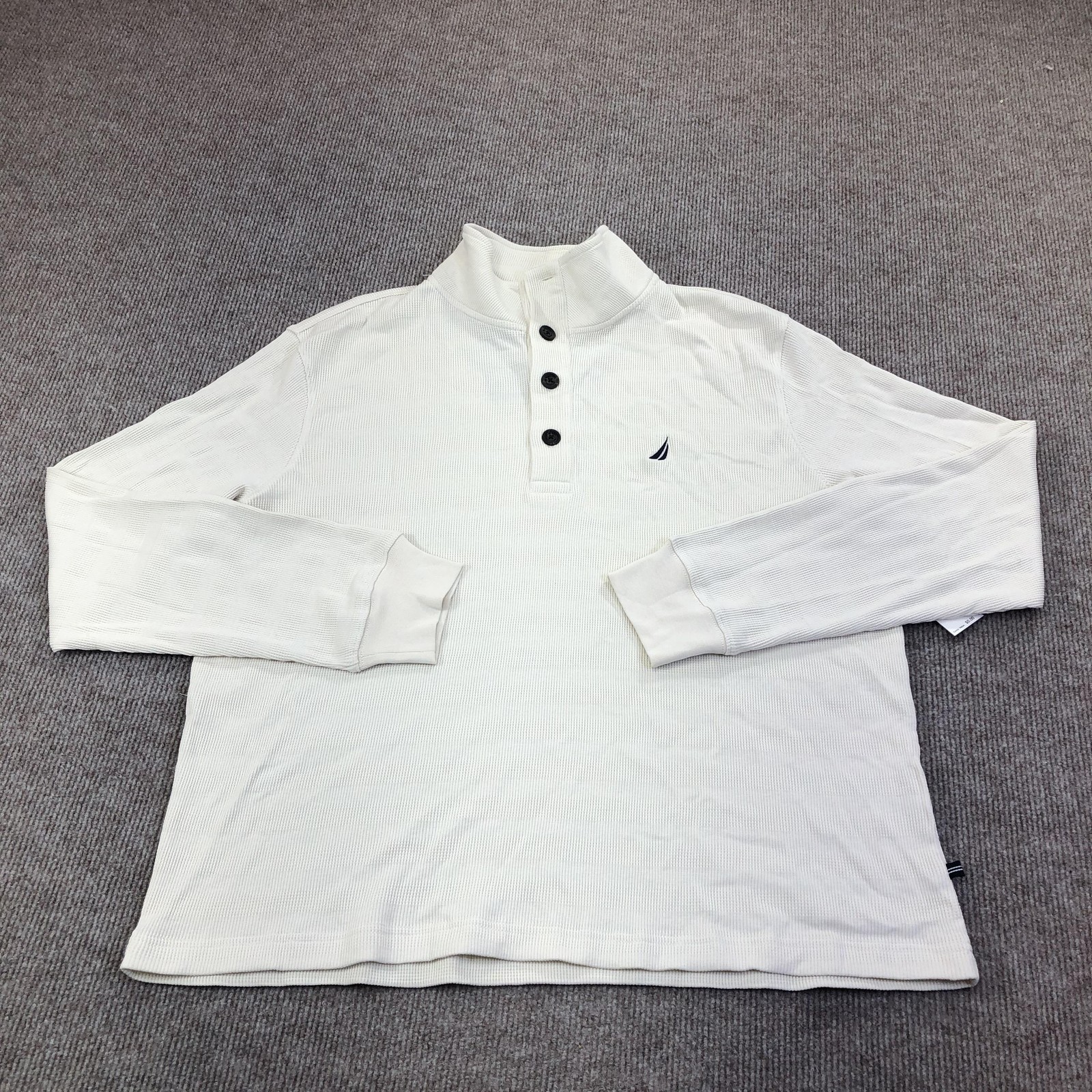 Nautica Shirt Mens Medium White Thermal Mock Neck Henley Long Sleeve Nautical