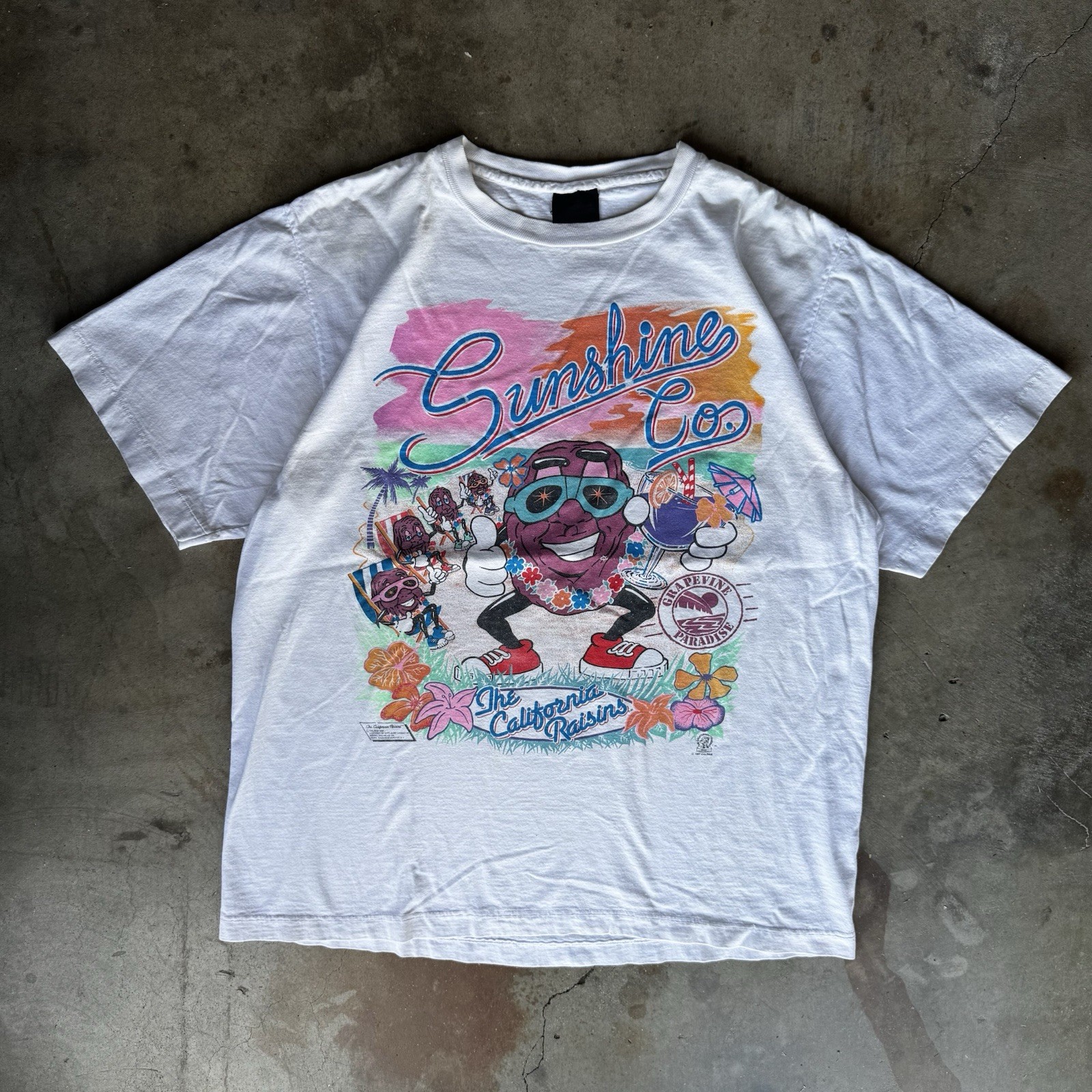 Vintage The California Raisins Sunshine Co White Single Stitch T Shirt XL