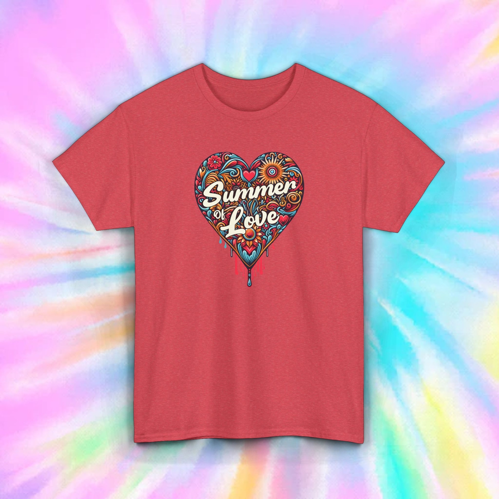 Summer of Love T-Shirt S-5XL Colorful Heart Retro 60s Hippie Festival Vibes Tee