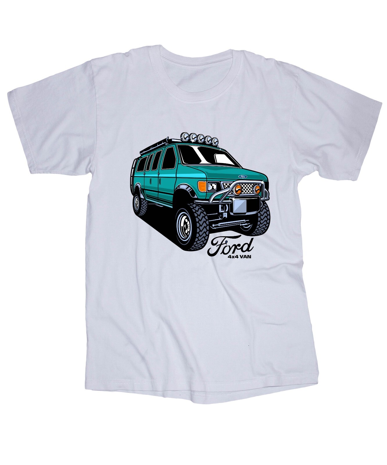 FORD 4×4 Van white T-shirt Econoline Cargo Van OFFROAD Tires Ford Van Camping