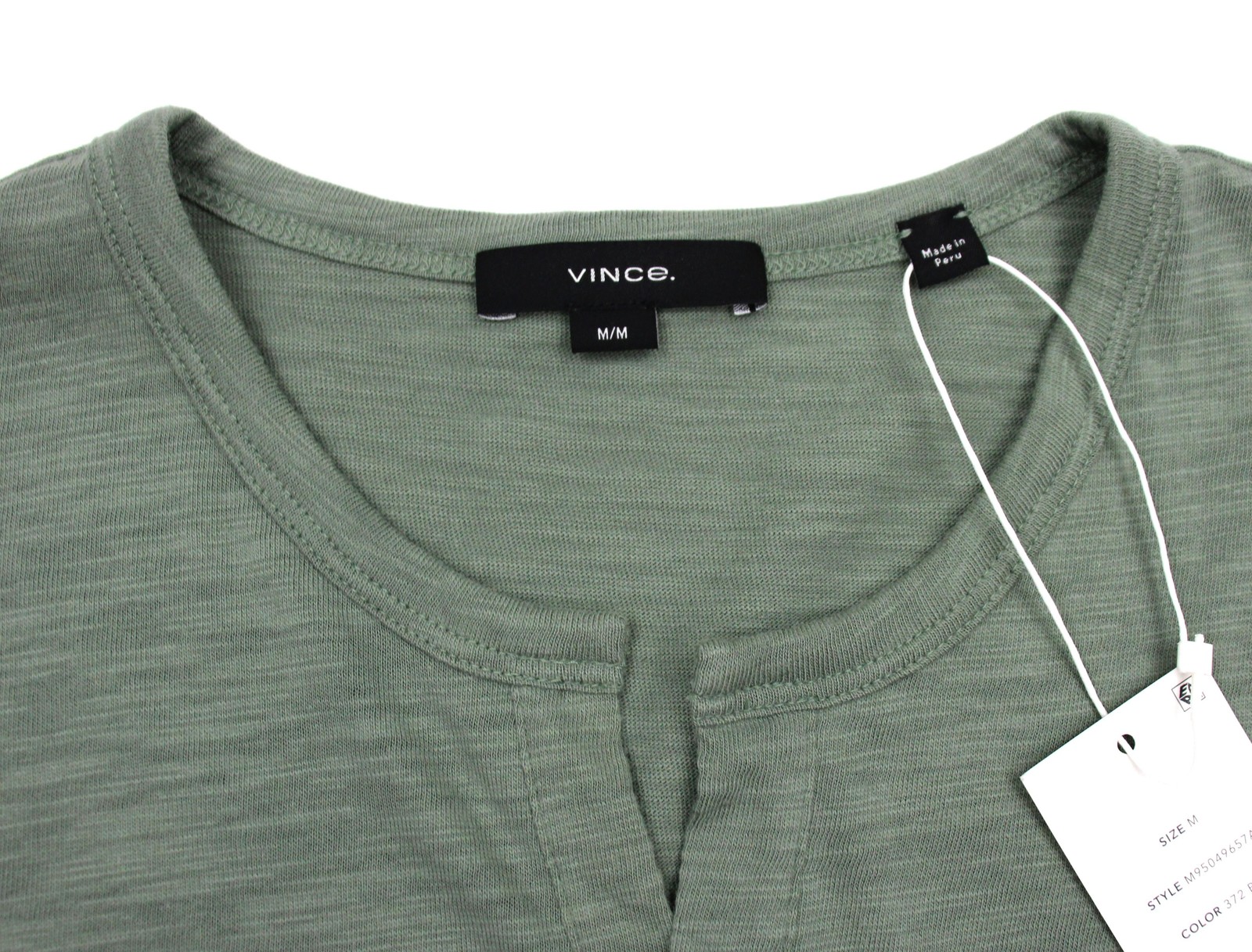 Vince Slub Henley T-Shirt Mens M Green Short Sleeve 100% Cotton Jersey NWT gallery