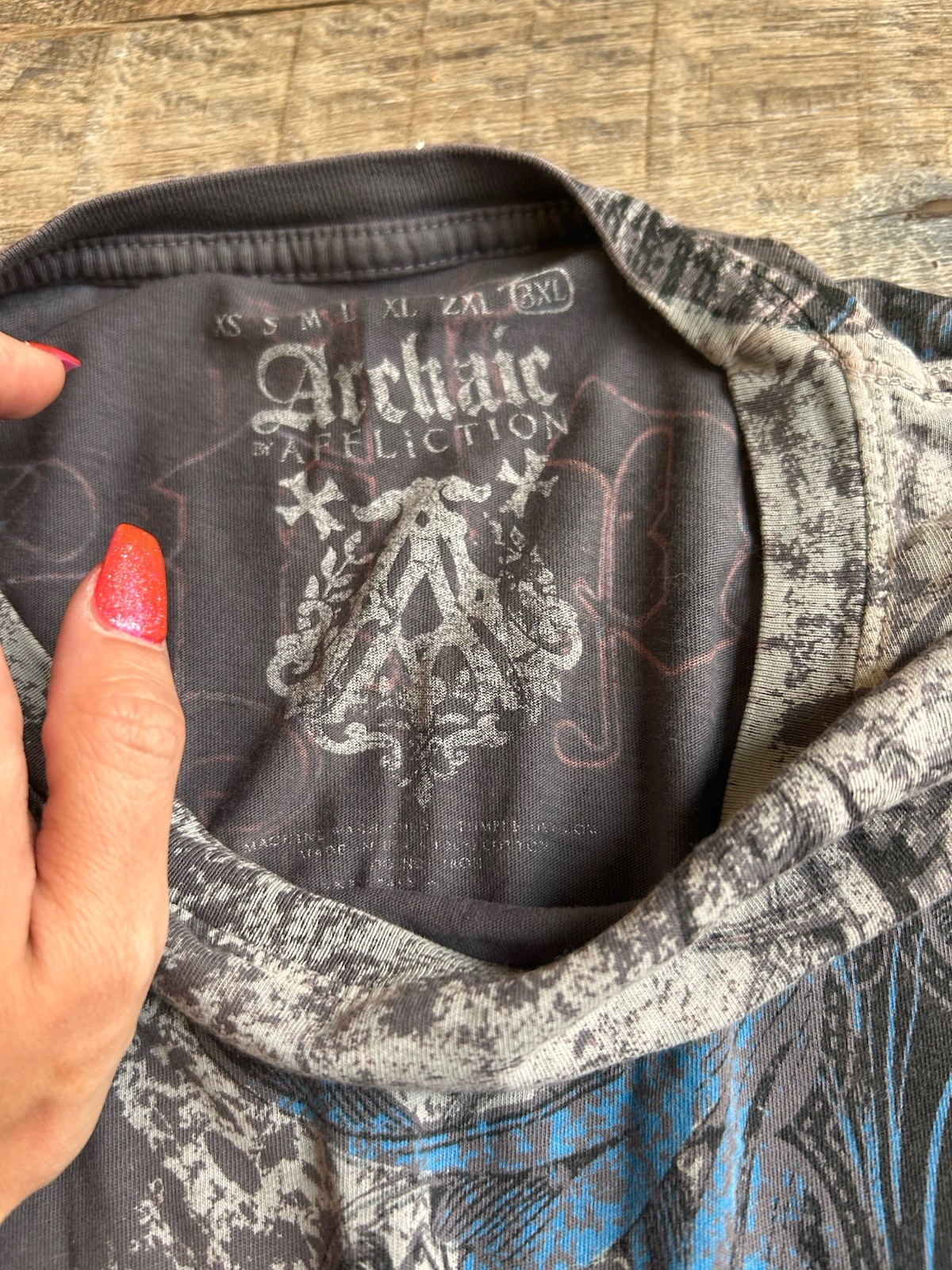 Archaic All Over Print Graphic Tee Y2K Affliction Style Eagle Cross Shirt XXL gallery
