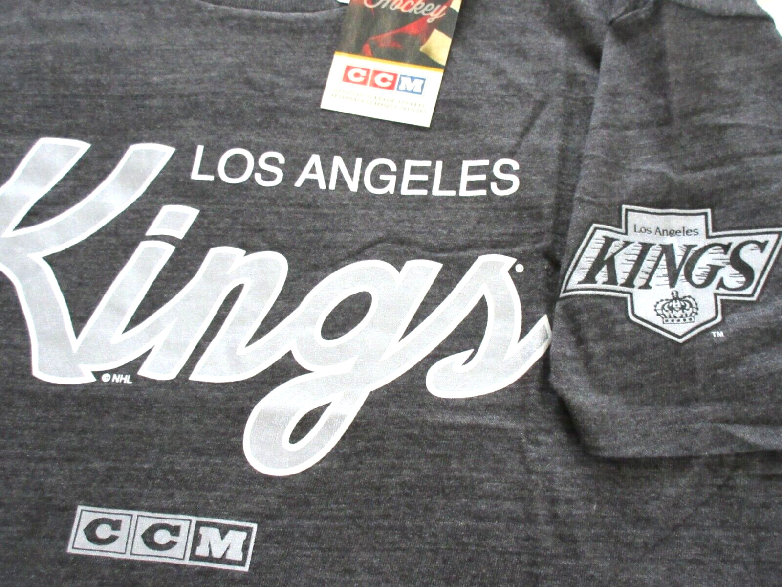 Men's Los Angeles Kings NHL CCM SS Logo T Shirt Grey Silver White Size Small NWT gallery
