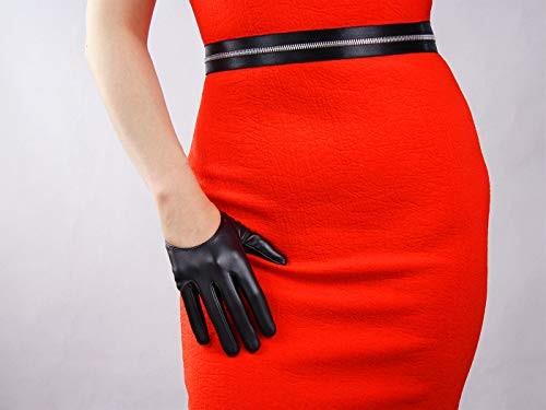 DooWay Women's Black Half Palm Leather Gloves 13cm 5" Extra Short Faux PU for gallery