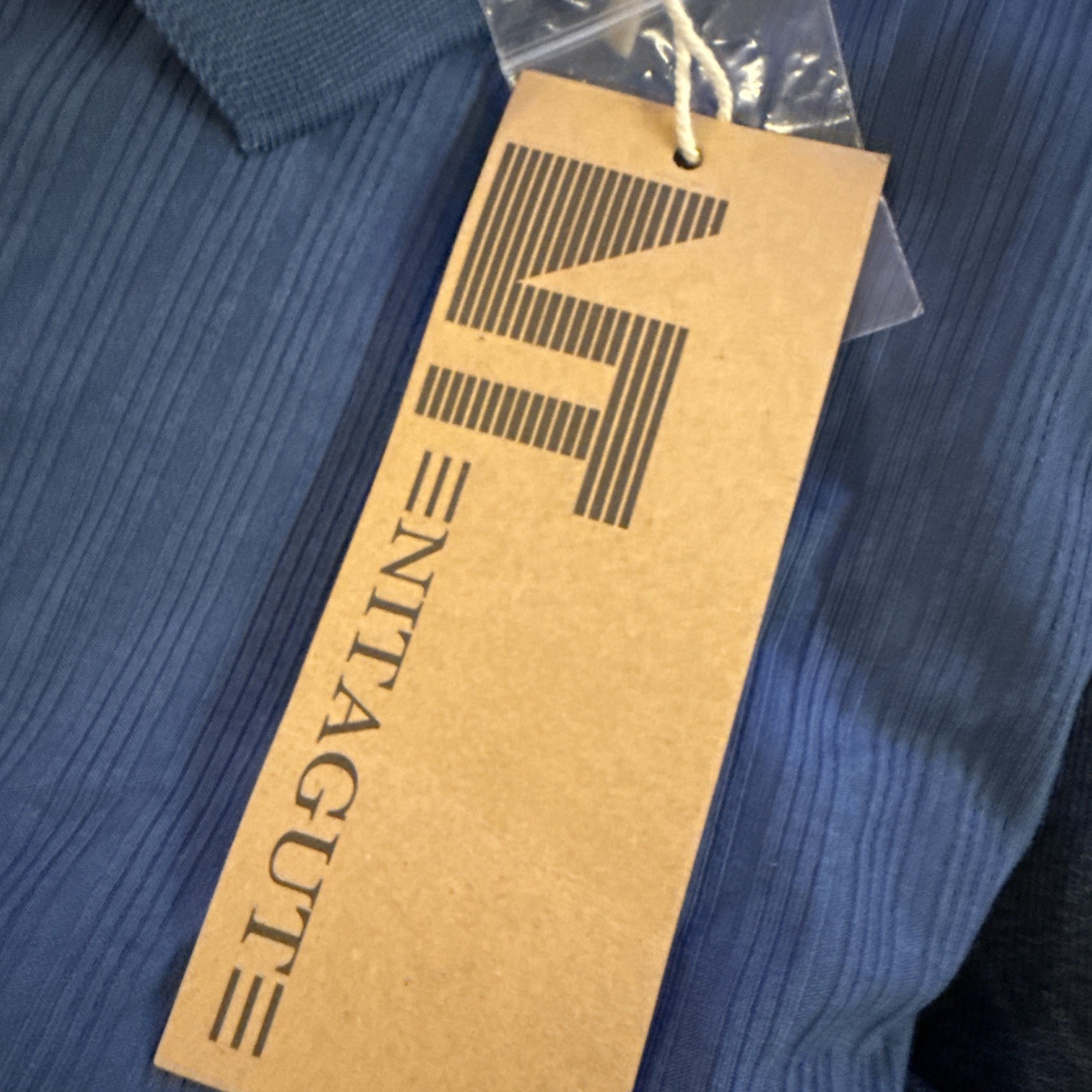 NITAGUT Mens Blue Casual Short Sleeve Collared Ribbed Knit POLO Shirt Sz L gallery