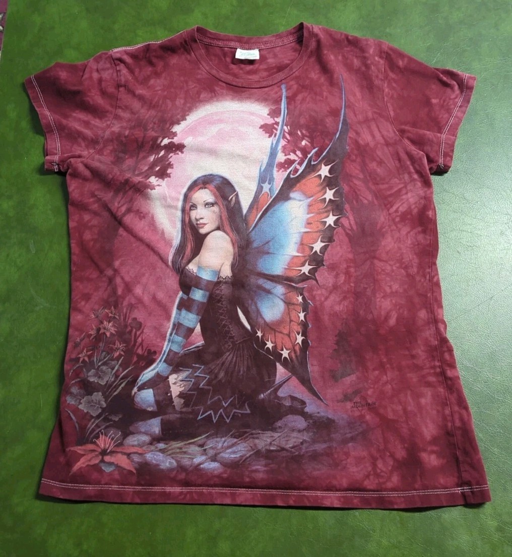 The Mountain Fairy Moon Night Elf Fantasy Red Tie Dye Shirt Size Large gallery