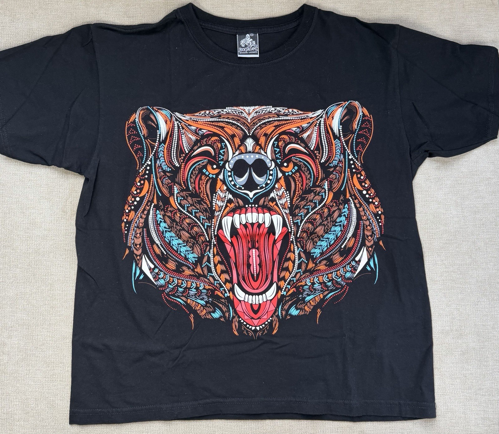 Grizzly Bear Colorful Artsy T-Shirt Small Black Short Sleeve Animal Wildlife gallery