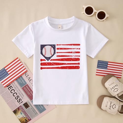 Toddler Boy Baseball Shirt Baseball Bat Flag Print T-Shirt 5-6 Years White gallery