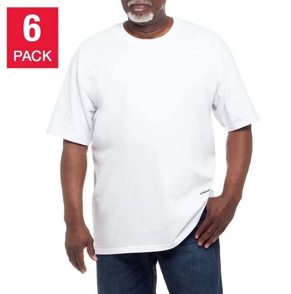 Kirkland Signature Men’s Heavyweight Crew Neck Tee 6-pack Cotton White XL NIB