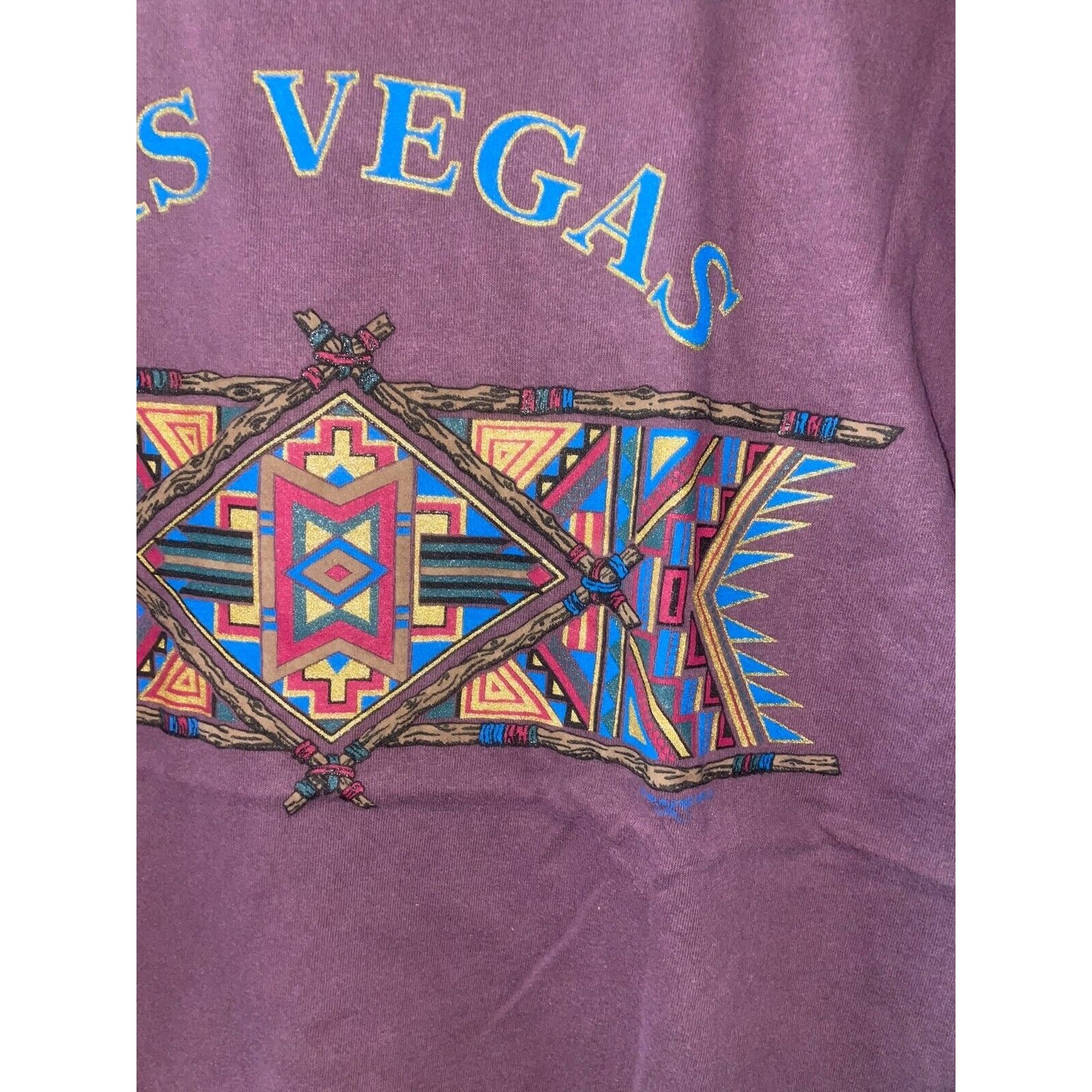 Vintage Las Vegas Native Shirt American Beaded Twigs Purple Tee 90s VTG Large gallery