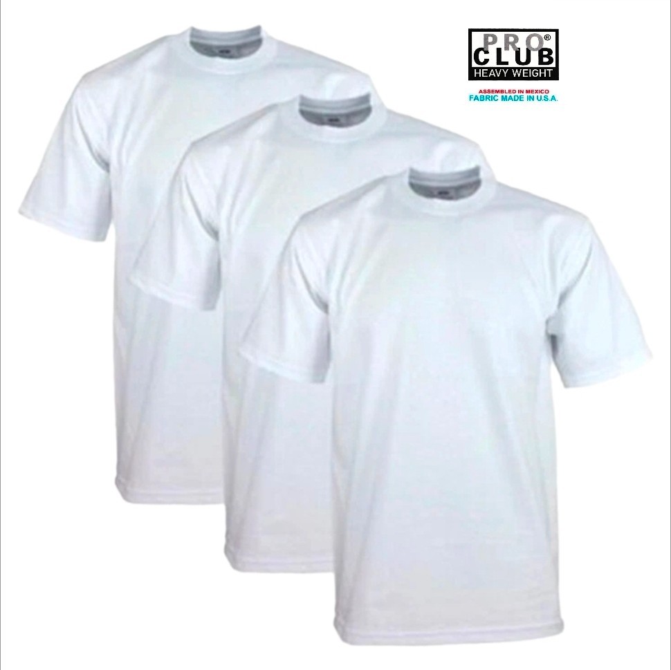 3 PACK PRO CLUB MENS HEAVYWEIGHT TEE SHIRT PLAIN SHORTH SLEEVE PROCLUB M - L gallery