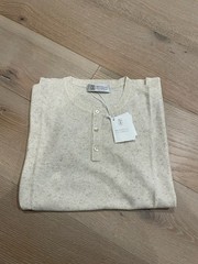 Brunello Cucinelli Men’s M Solid Beige Knit Short Sleeve Henley T-Shirt