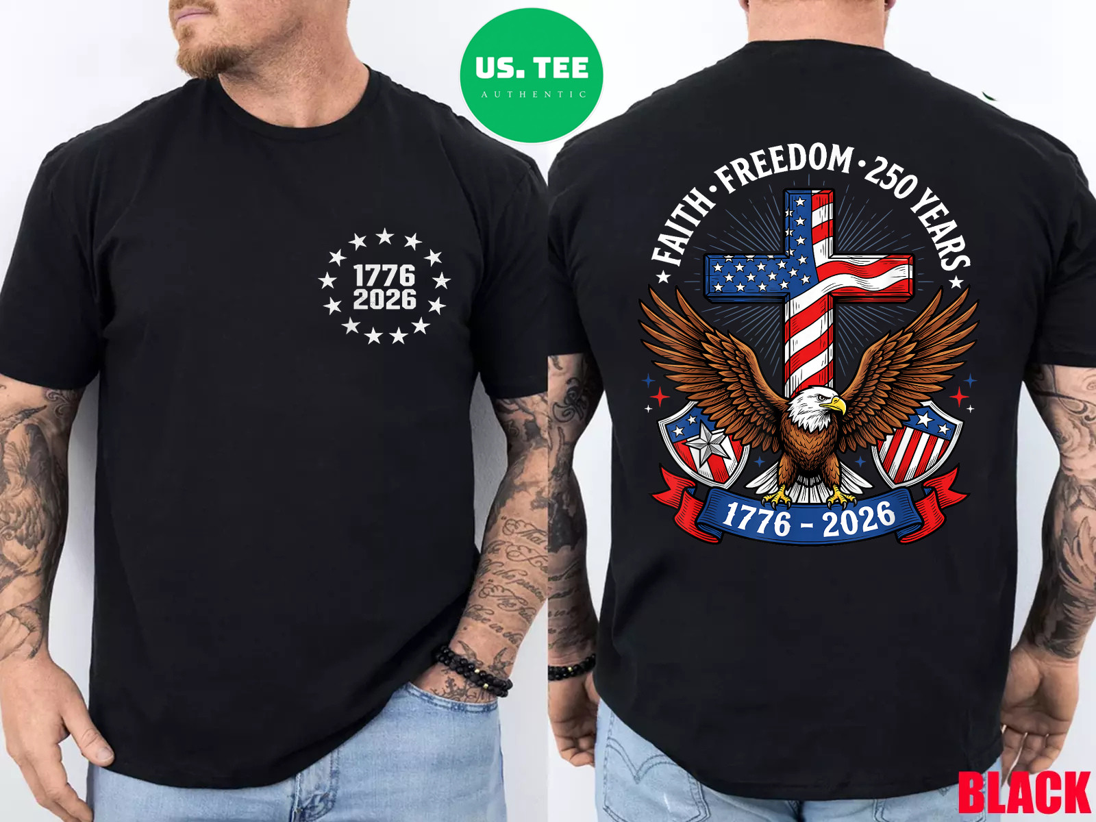 250th Anniversary USA Faith Freedom 4th of July Patriotic 2 Sides T-Shirt gallery