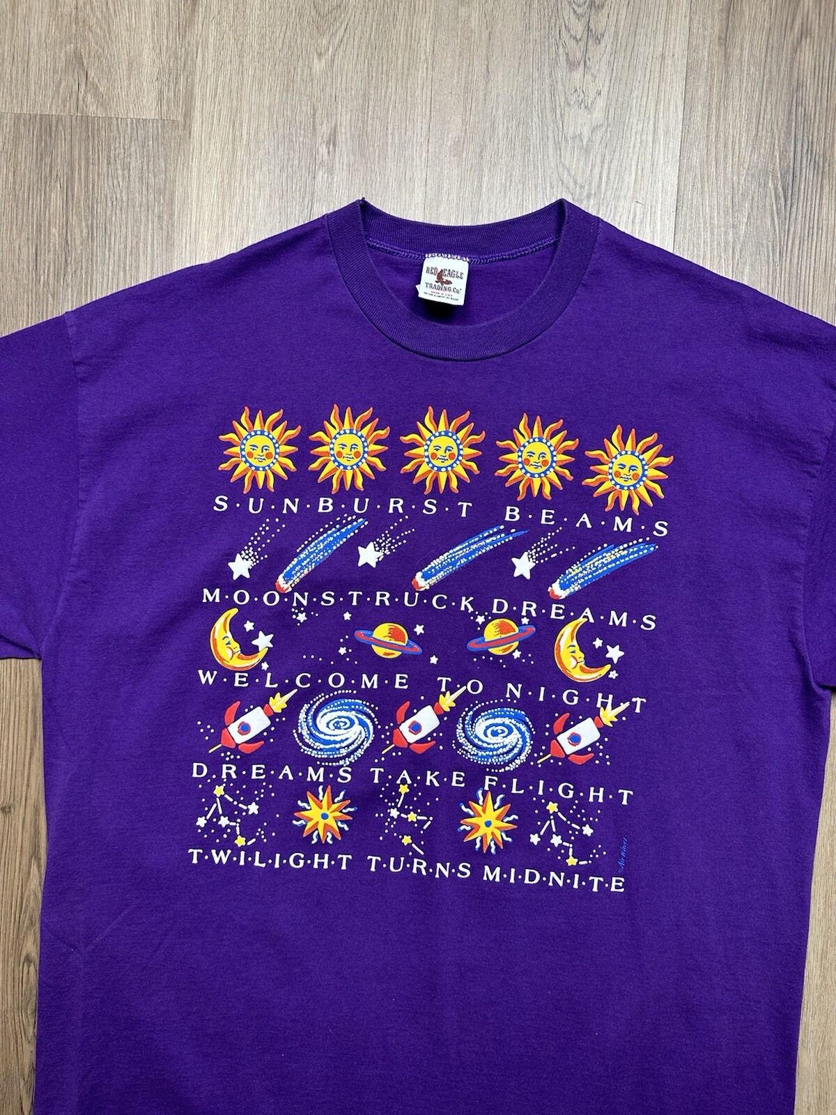 VINTAGE Welcome To Night Purple Space Galaxy Long Sleeve T-Shirt Size OSFA gallery