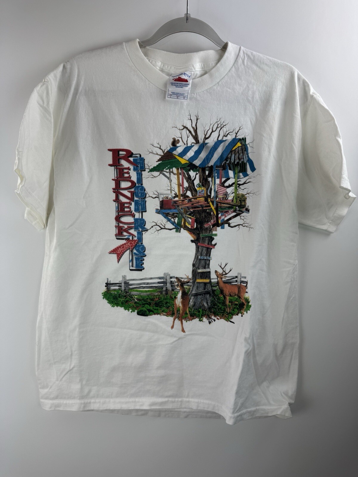 Vintage Redneck High Rise Treehouse Tee T Shirt Funny Deer Hunting Size L VTG