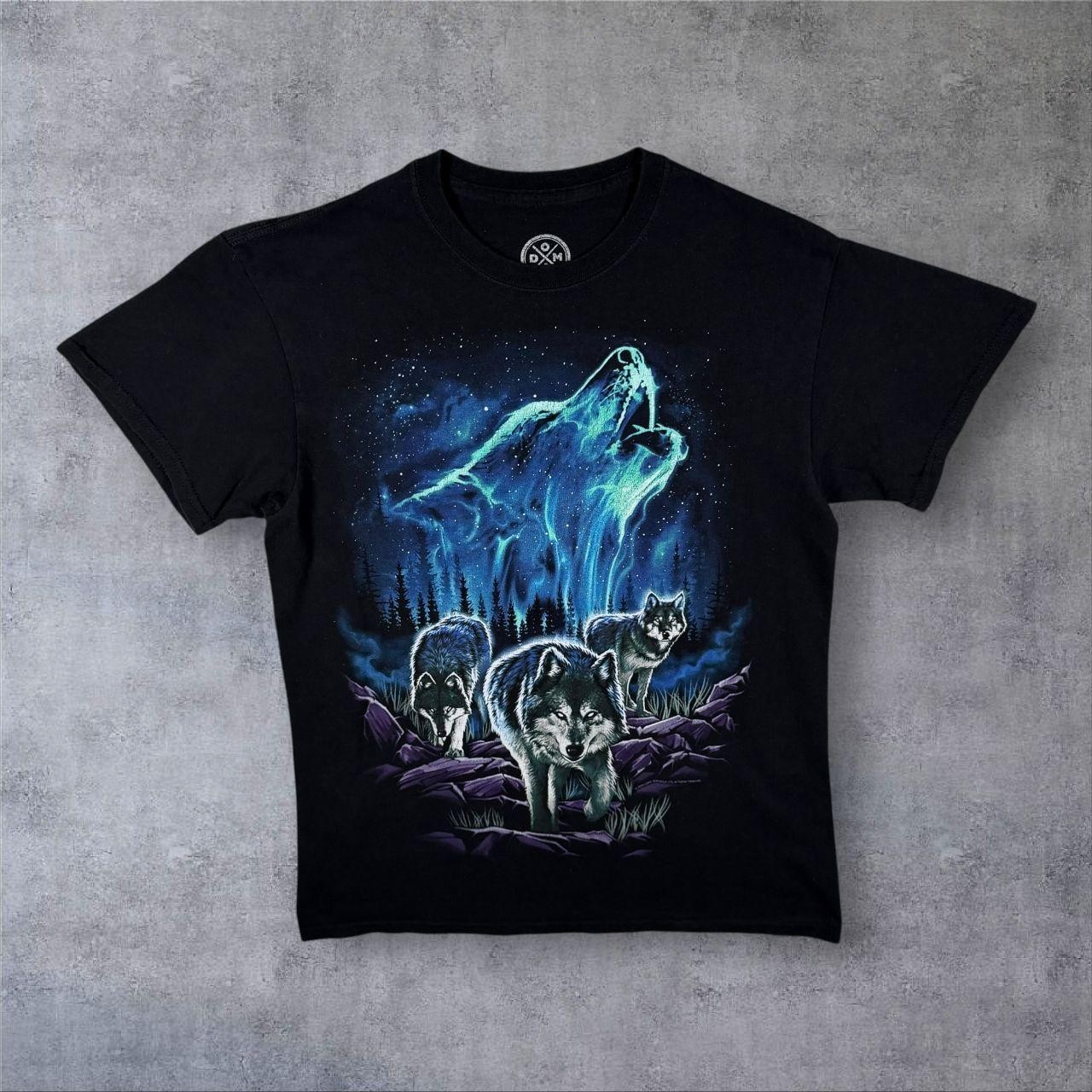 DOM Goth Wolf Animal Wildlife Graphic Black Cotton T-Shirt Medium gallery