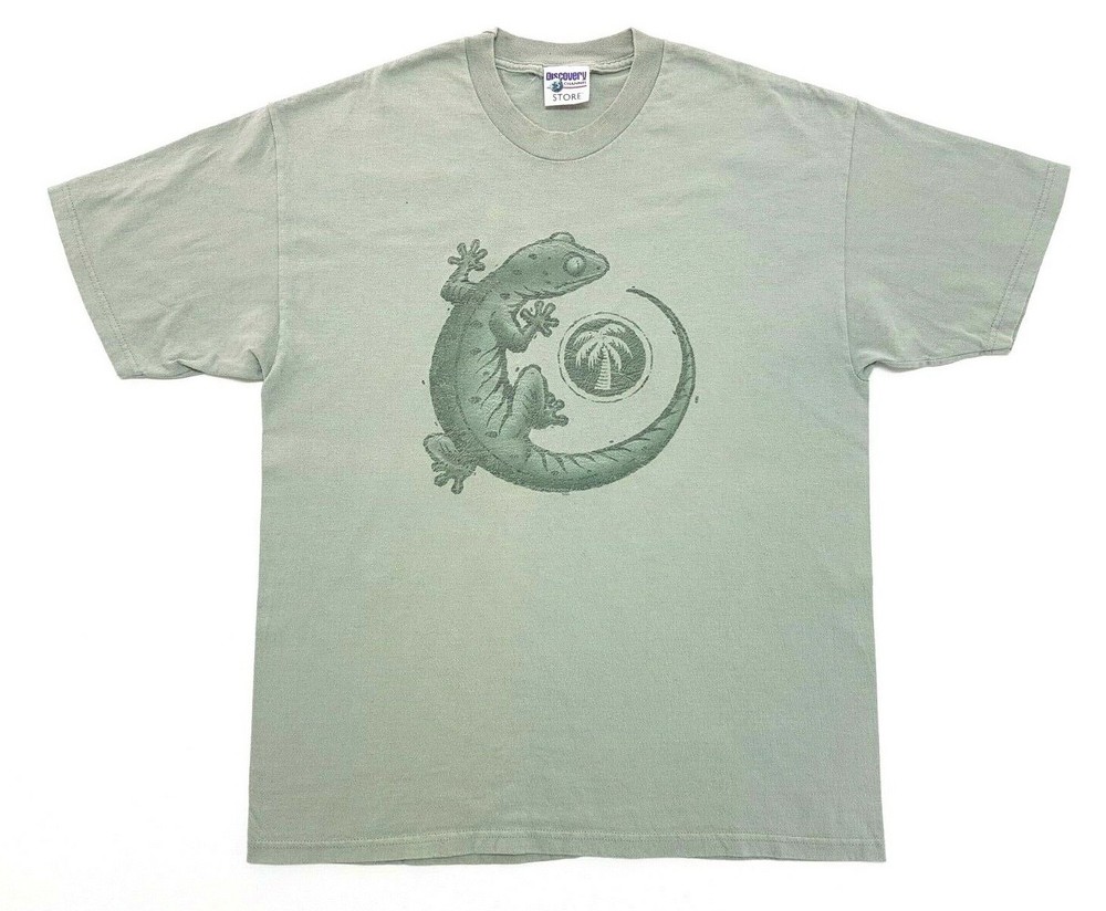 Vintage Discovery Channel Store Gecko Tee Green Size L Mens T-Shirt