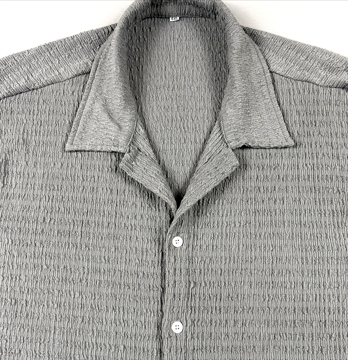 Men’s 4XL Gray Textured Fabric Shorts Sleeve T-shirt Soft Corrugated Stretch gallery