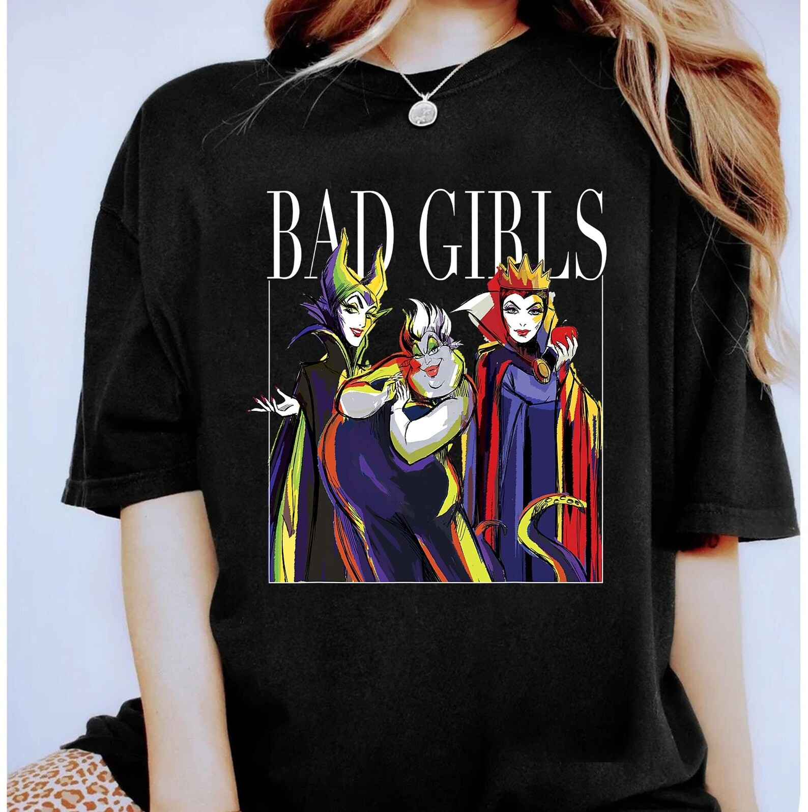 Disney Villains Bad Girls Group Shot Painted Graphic T-Shirt gallery