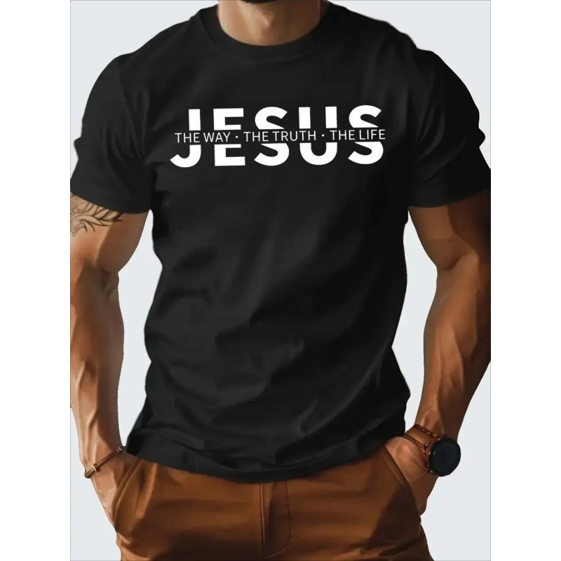 Men's Christian Faith T-Shirt - Navy Blue Jesus "The Way The Truth The Life" gallery