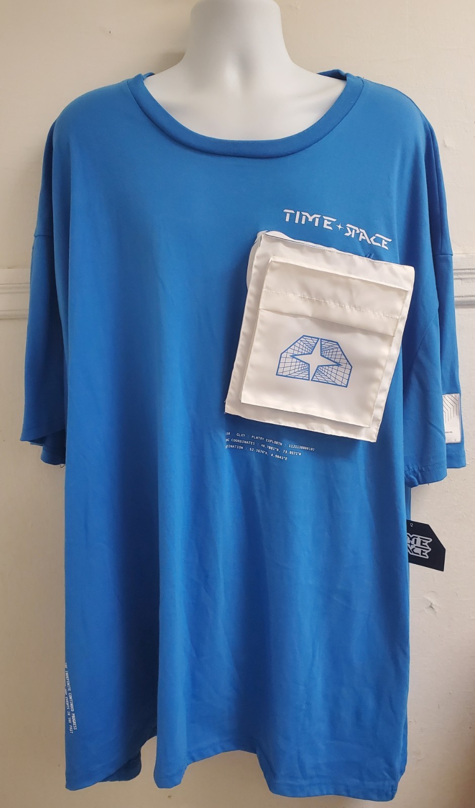 Time & Space Mens Cargo Pocket T Shirt Zippered Utility Pockets Size 5XL Blue gallery