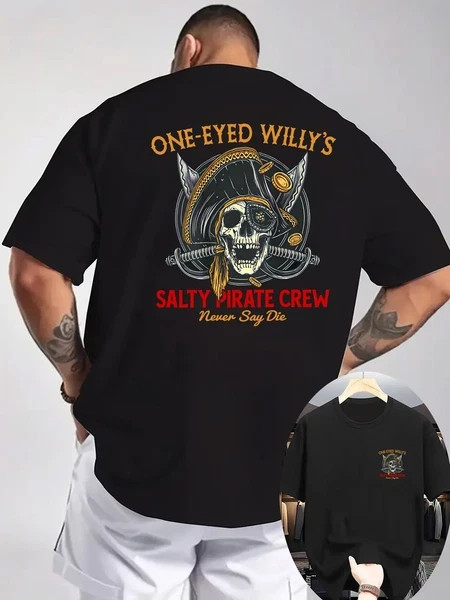 Casual T-Shirt with Round Neck And Short Sleeves, It Features a Pirate Theme gallery