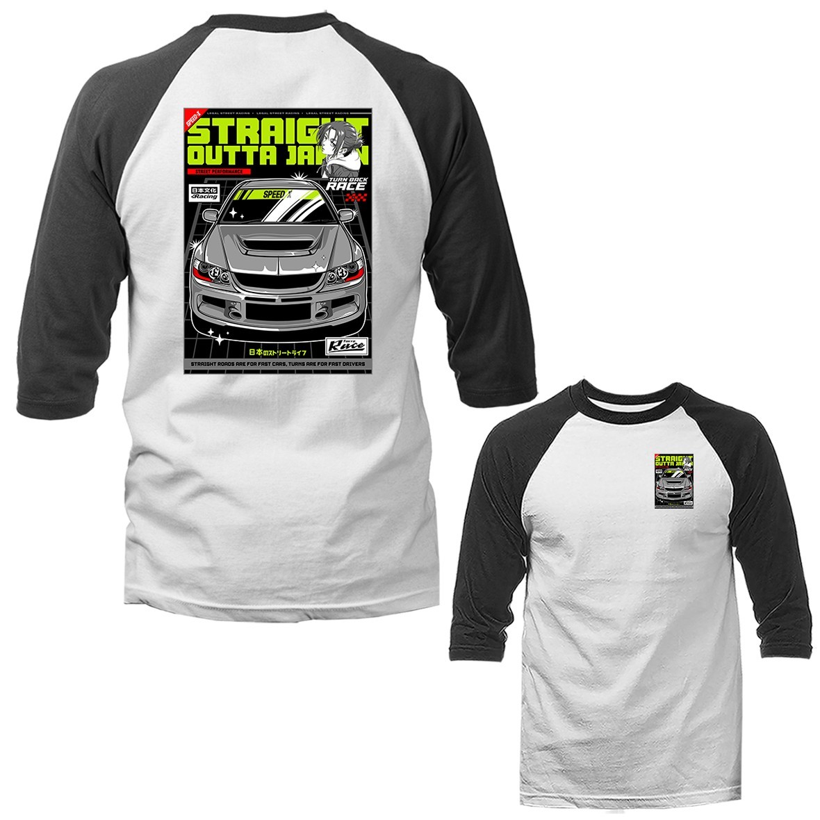 Straight Outta Japan Streetwear Imported Tuned Custom JDM 3/4 Sleeve Raglan