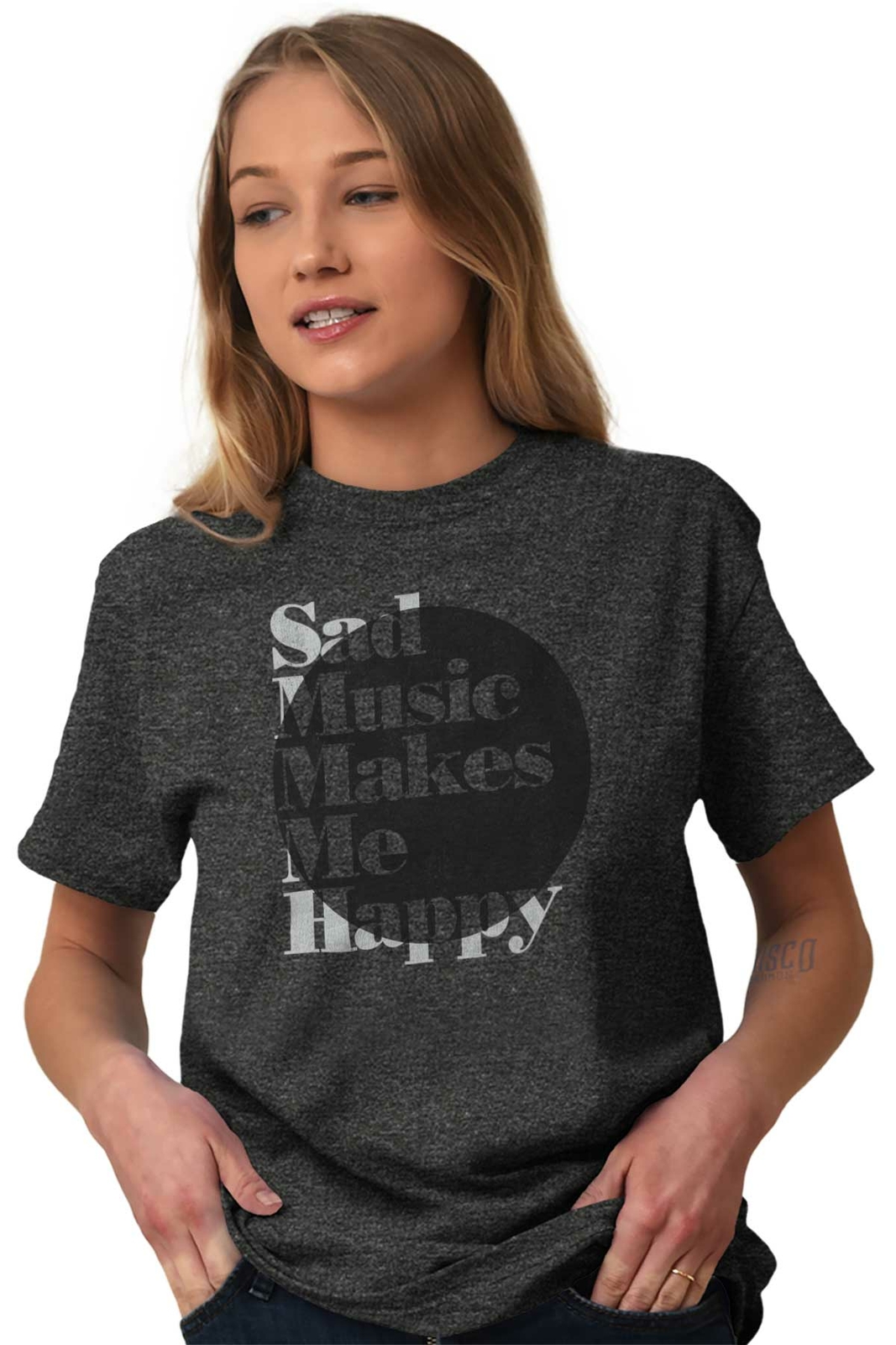 Sad Music Makes Me Happy Goth Emo Punk Rock Womens or Mens Crewneck T Shirt Tee gallery