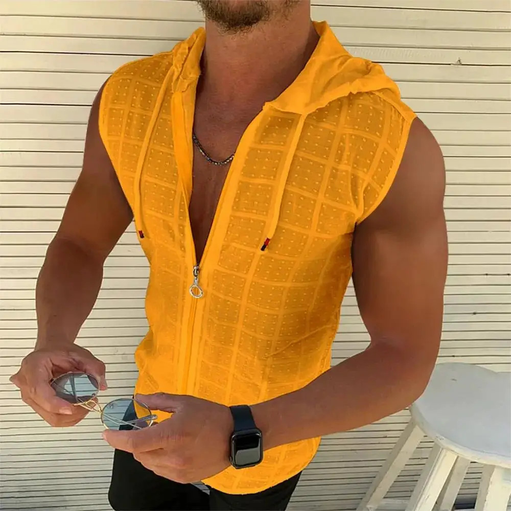2026 sleeveless hooded zipper cardigan T-shirt for men's summer new fashion gallery