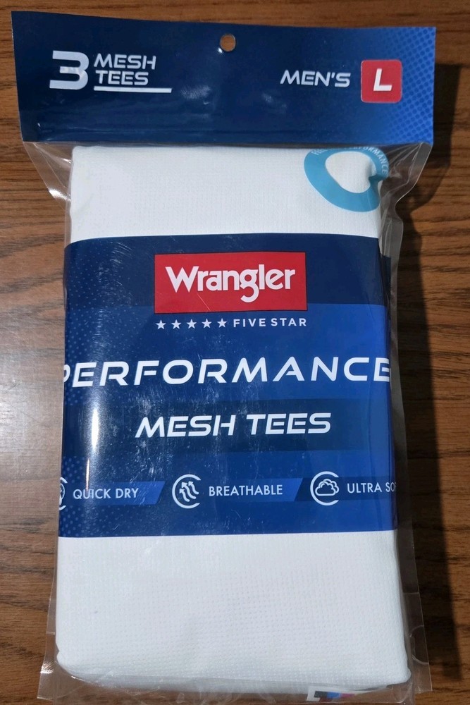 Wrangler Men's (3 Pack) Quick Dry Performance Mesh Tees Stretch White Sz L