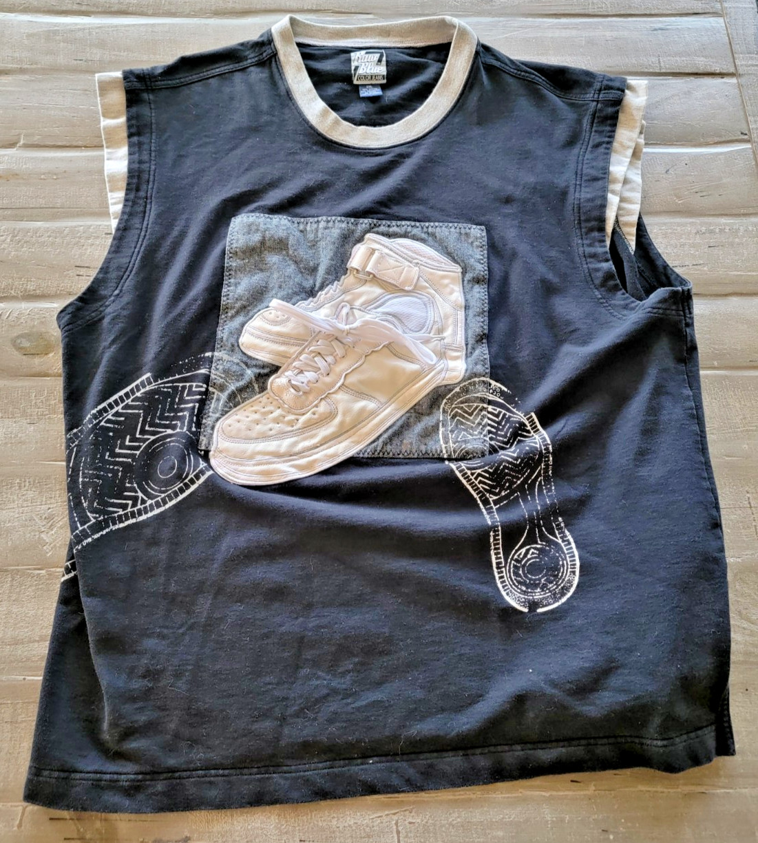 Vintage Raw Blue Mens 2XL Black White Grey Lace Up Buckle Sneaker Tank Top Shirt