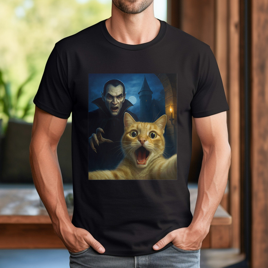Cat Selfie with a Vampire Funny Cat T-Shirt