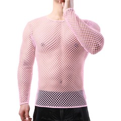 Mens Fishnet Shirts Mesh Transparent Long-Sleeve Muscle T-Shirt Undershirt Tops