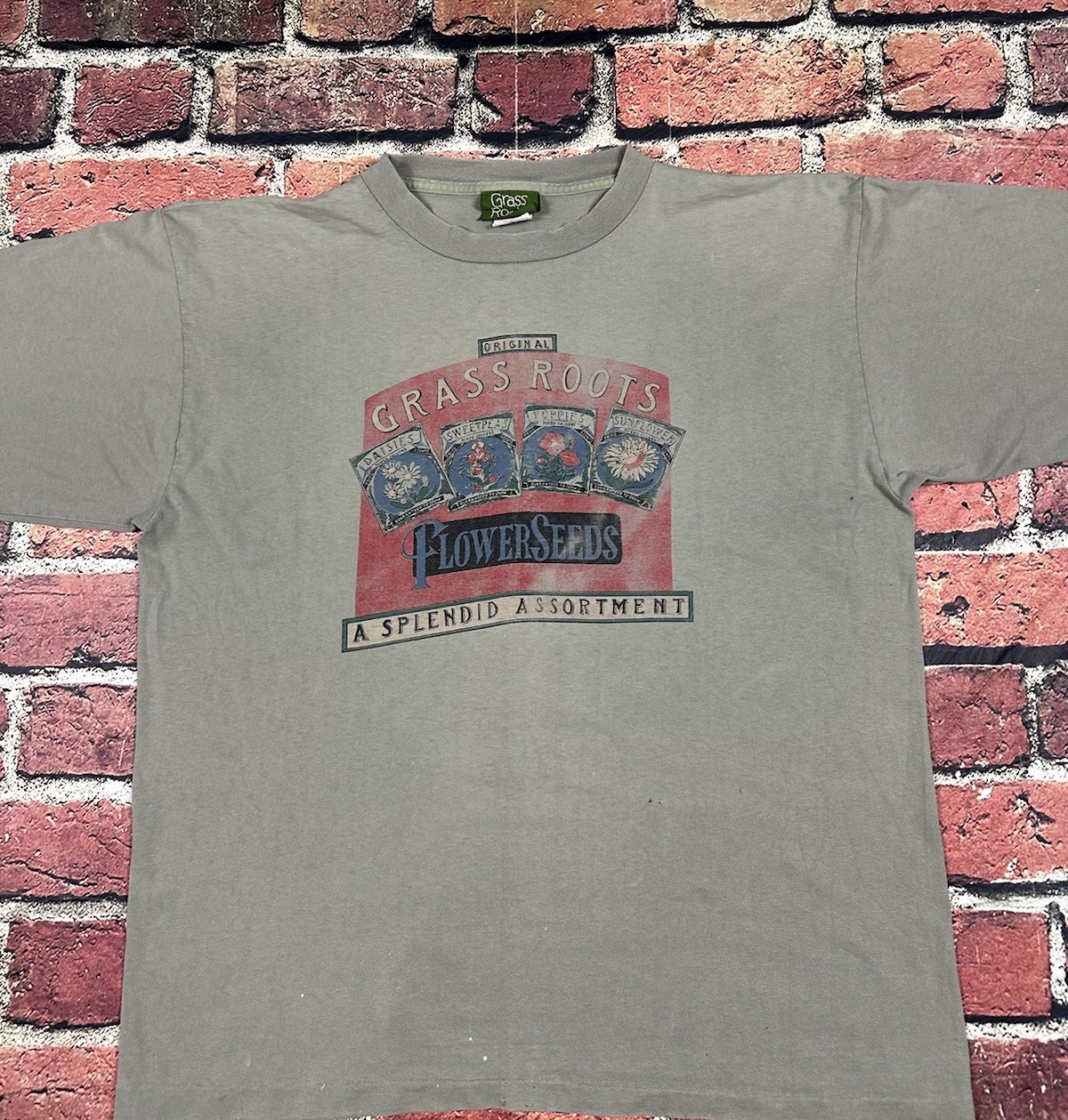 Vintage 90s Grass Roots Flower Seeds Assortments Single Stitch T-Shirt OSFA USA gallery